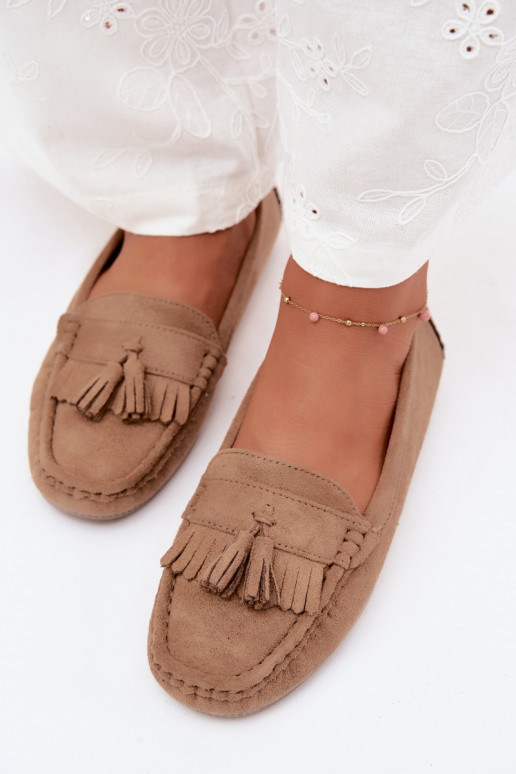Mocassini da donna con frange in suede sintetico color sabbia Linden