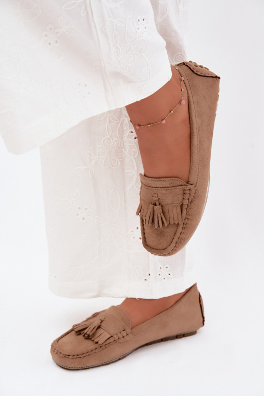 Mocassini da donna con frange in suede sintetico color sabbia Linden