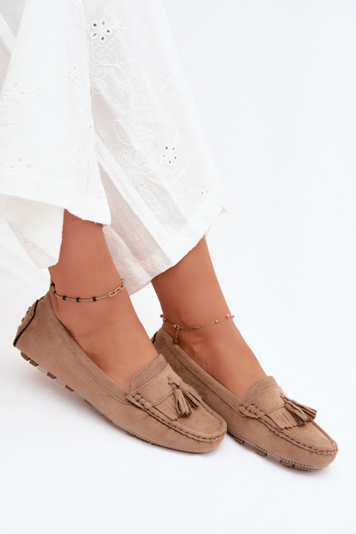 Mocassini da donna con frange in suede sintetico color sabbia Linden