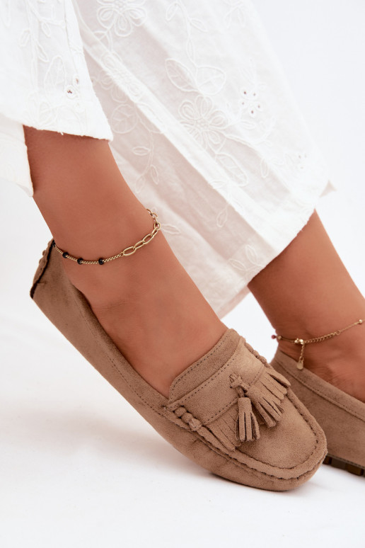 Mocassini da donna con frange in suede sintetico color sabbia Linden