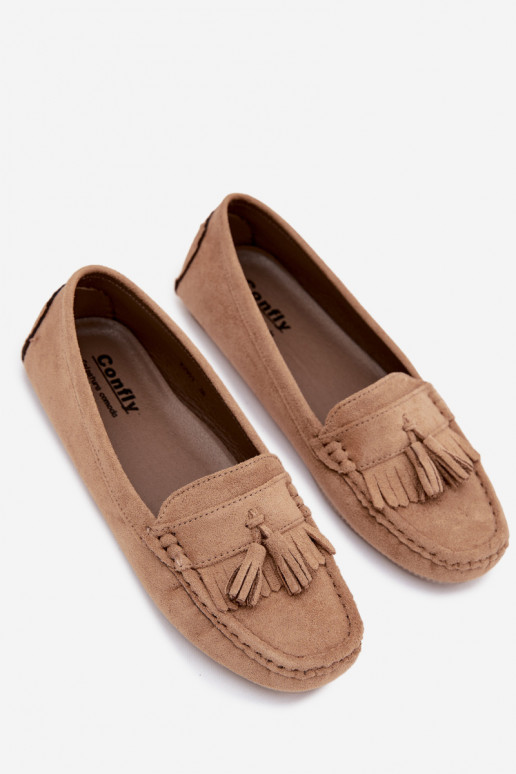 Mocassini da donna con frange in suede sintetico color sabbia Linden