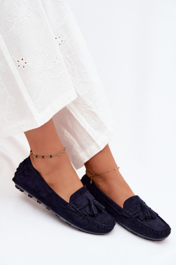 Mocassini da donna con frange in suede sintetico color blu scuro Linden