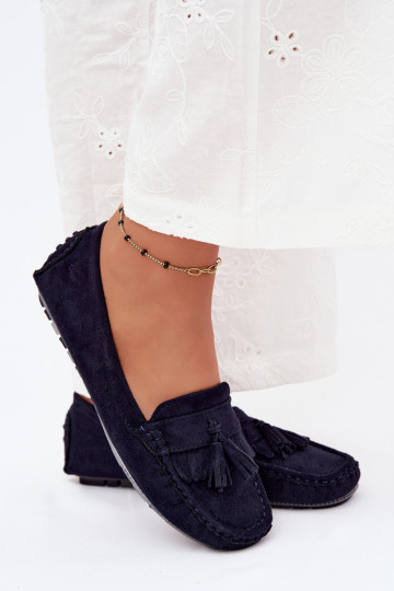 Mocassini da donna con frange in suede sintetico color blu scuro Linden 2