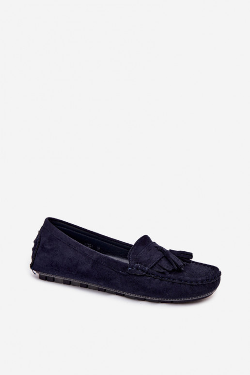 Mocassini da donna con frange in suede sintetico color blu scuro Linden