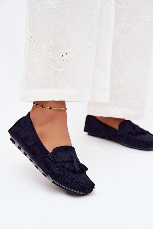 Mocassini da donna con frange in suede sintetico color blu scuro Linden