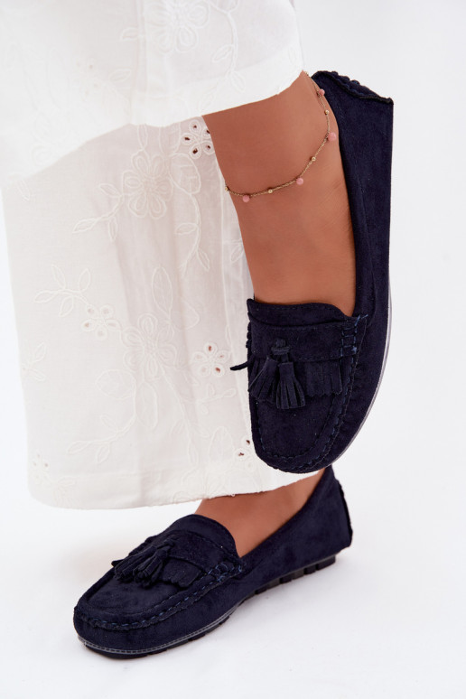Mocassini da donna con frange in suede sintetico color blu scuro Linden
