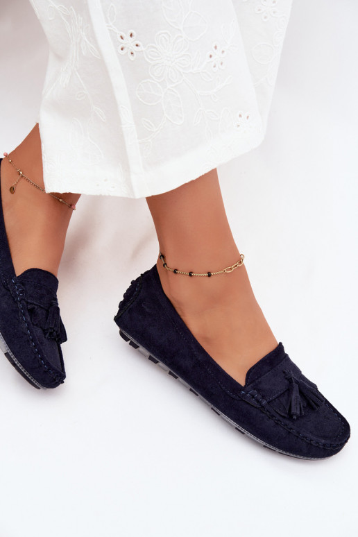Mocassini da donna con frange in suede sintetico color blu scuro Linden