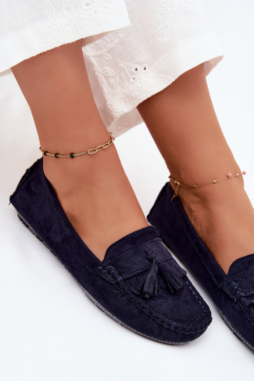 Mocassini da donna con frange in suede sintetico color blu scuro Linden