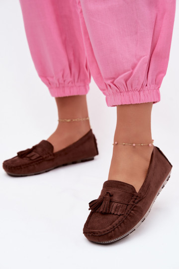 Mocassini da donna con frange in suede sintetico color cioccolato Linden