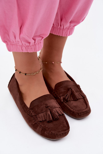 Mocassini da donna con frange in suede sintetico color cioccolato Linden 2