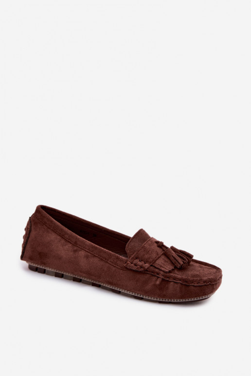 Mocassini da donna con frange in suede sintetico color cioccolato Linden