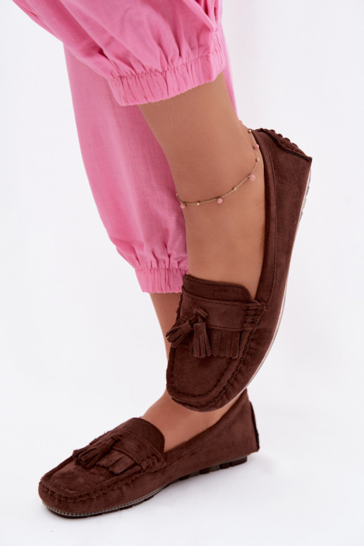 Mocassini da donna con frange in suede sintetico color cioccolato Linden