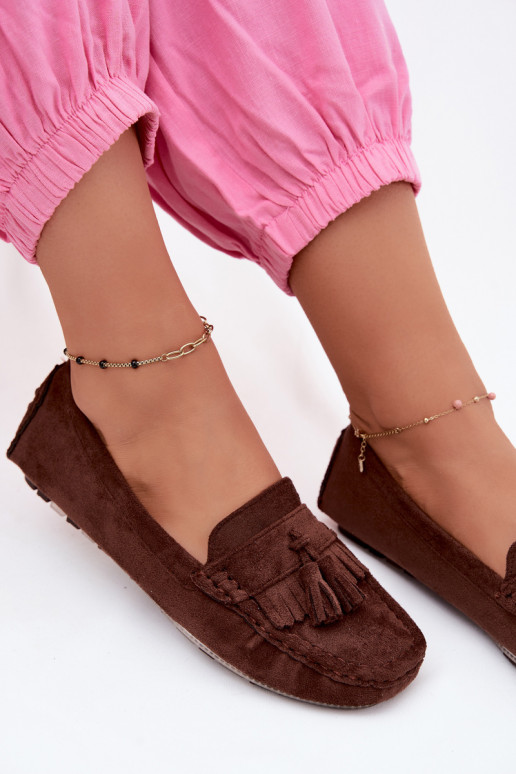 Mocassini da donna con frange in suede sintetico color cioccolato Linden