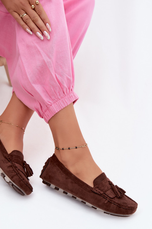 Mocassini da donna con frange in suede sintetico color cioccolato Linden