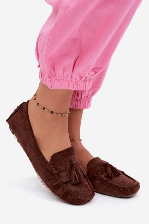 Mocassini da donna con frange in suede sintetico color cioccolato Linden