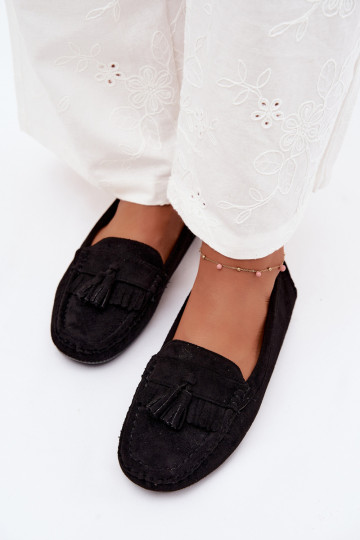 Mocassini da donna con frange in suede sintetico color nero Linden