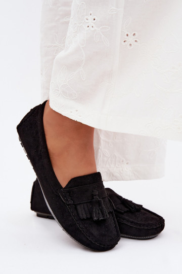 Mocassini da donna con frange in suede sintetico color nero Linden 2