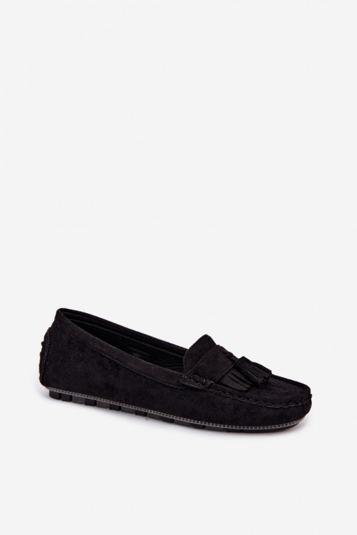 Mocassini da donna con frange in suede sintetico color nero Linden