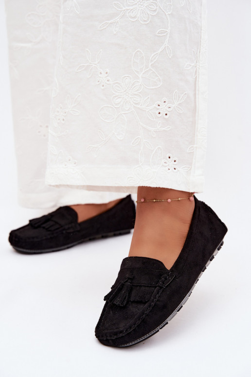 Mocassini da donna con frange in suede sintetico color nero Linden