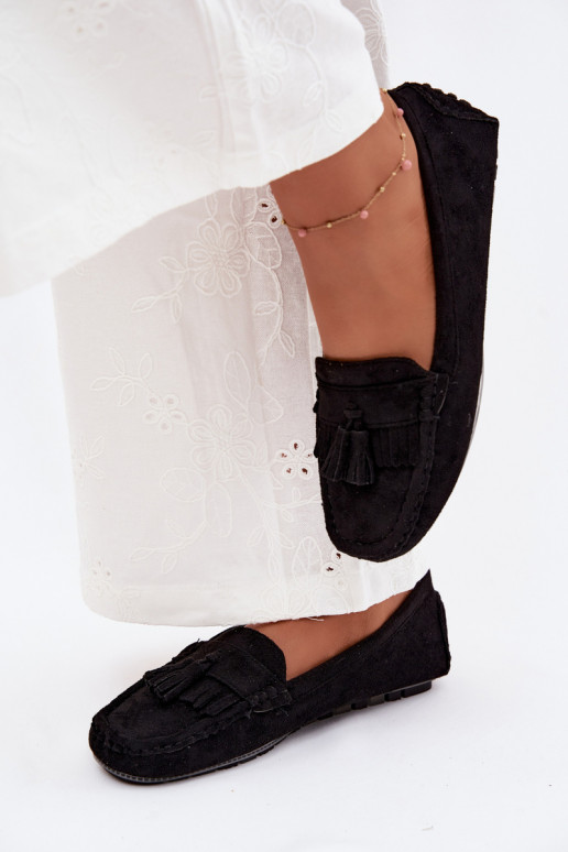 Mocassini da donna con frange in suede sintetico color nero Linden