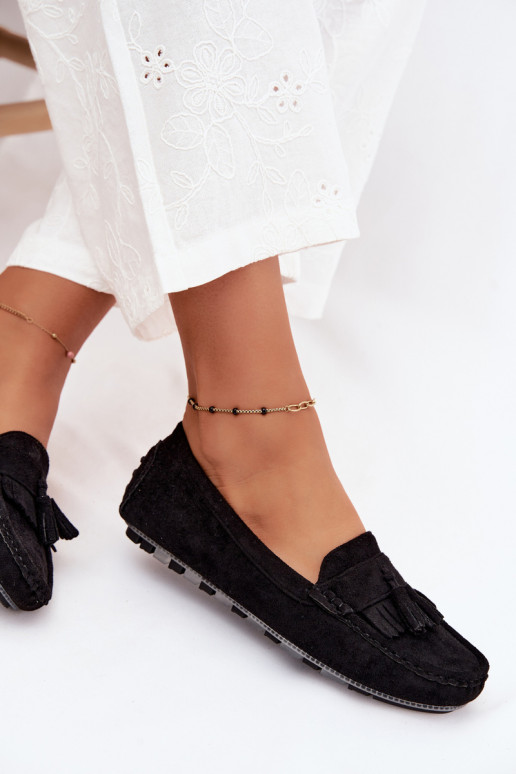Mocassini da donna con frange in suede sintetico color nero Linden