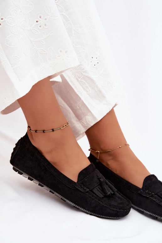 Mocassini da donna con frange in suede sintetico color nero Linden