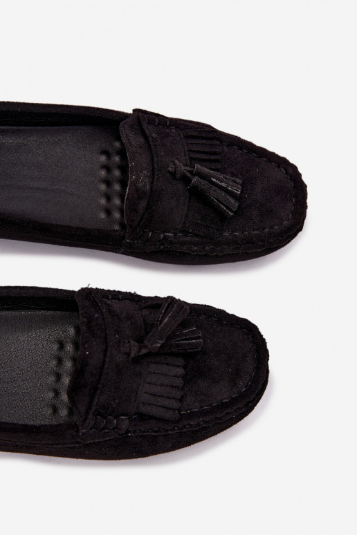 Mocassini da donna con frange in suede sintetico color nero Linden
