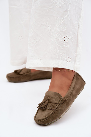 Mocassini da donna con frange in suede sintetico color verde Linden