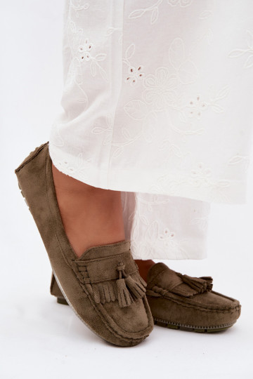 Mocassini da donna con frange in suede sintetico color verde Linden 2