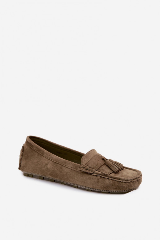 Mocassini da donna con frange in suede sintetico color verde Linden