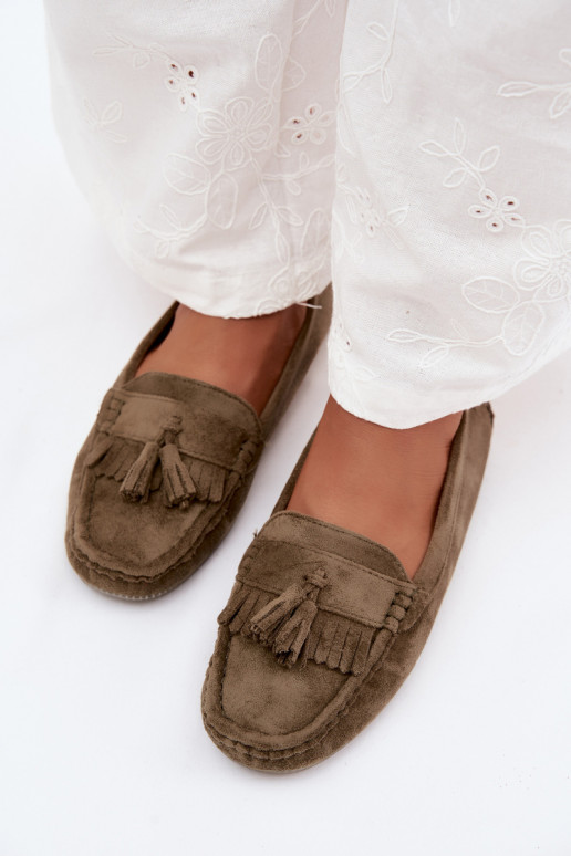 Mocassini da donna con frange in suede sintetico color verde Linden