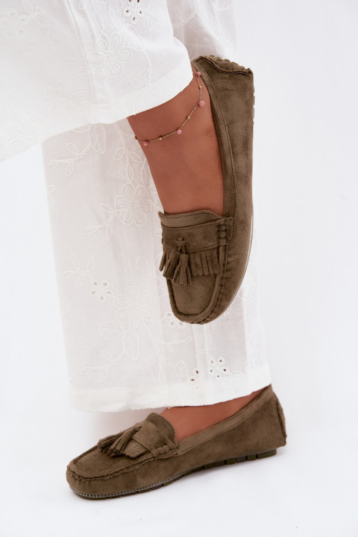 Mocassini da donna con frange in suede sintetico color verde Linden