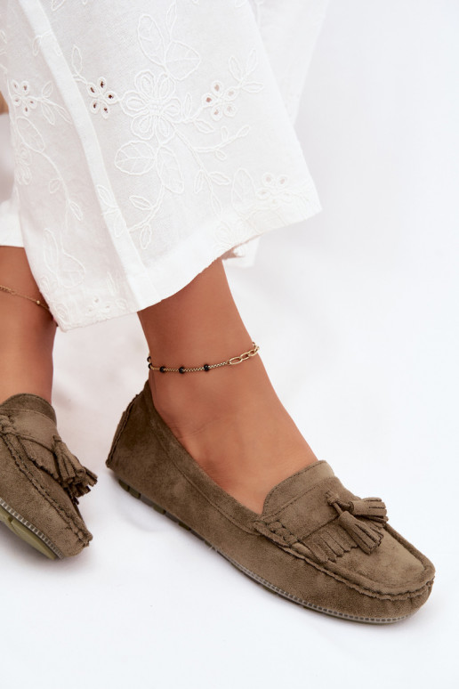 Mocassini da donna con frange in suede sintetico color verde Linden