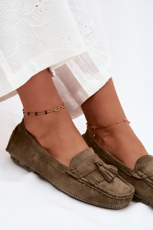 Mocassini da donna con frange in suede sintetico color verde Linden