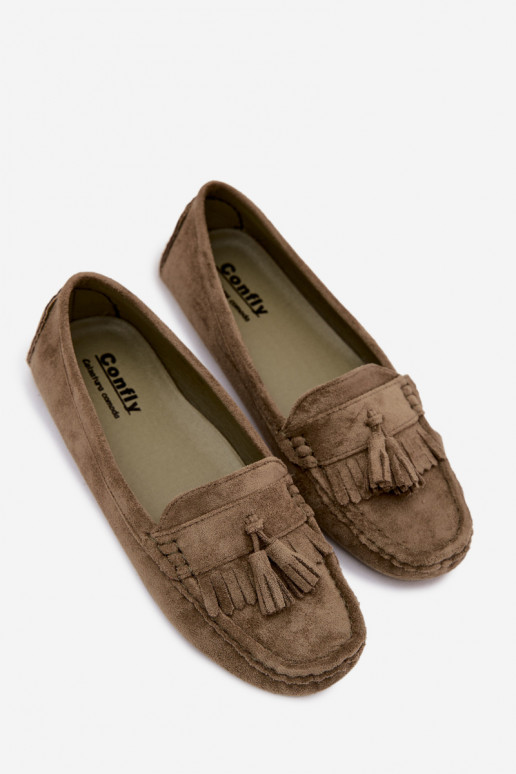 Mocassini da donna con frange in suede sintetico color verde Linden