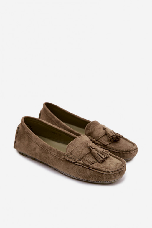 Mocassini da donna con frange in suede sintetico color verde Linden