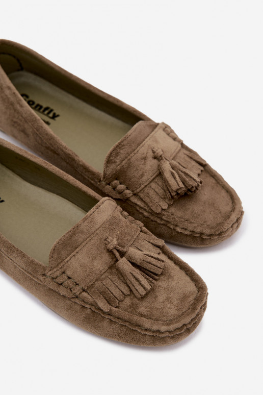 Mocassini da donna con frange in suede sintetico color verde Linden