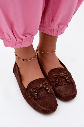 Mocassini da donna con fiocchi e frange in ecopelle color cioccolato Bluebell