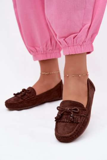 Mocassini da donna con fiocchi e frange in ecopelle color cioccolato Bluebell 2