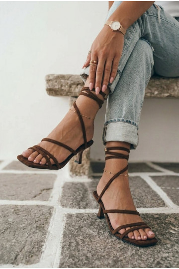 Sandali con tacco da donna con cinturini color cioccolato Samara