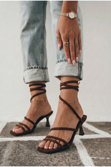 Sandali con tacco da donna con cinturini color cioccolato Samara 2