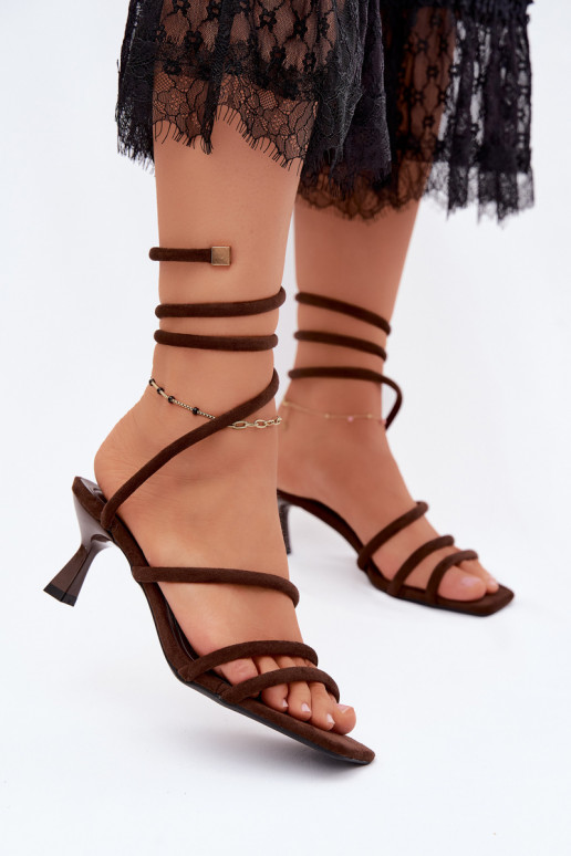 Sandali con tacco da donna con cinturini color cioccolato Samara