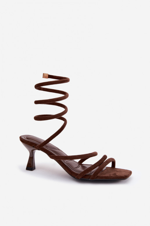 Sandali con tacco da donna con cinturini color cioccolato Samara