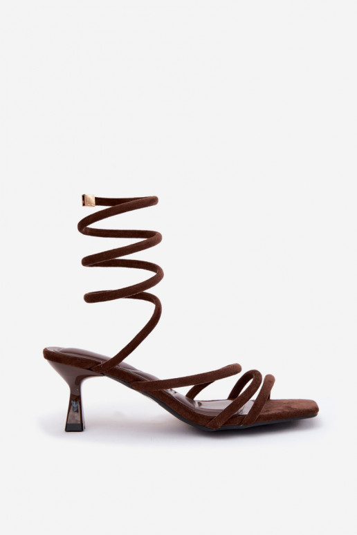 Sandali con tacco da donna con cinturini color cioccolato Samara