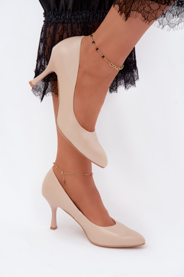 Scarpe con tacco alto da donna in pelle sintetica color sabbia Zazoo 1070
