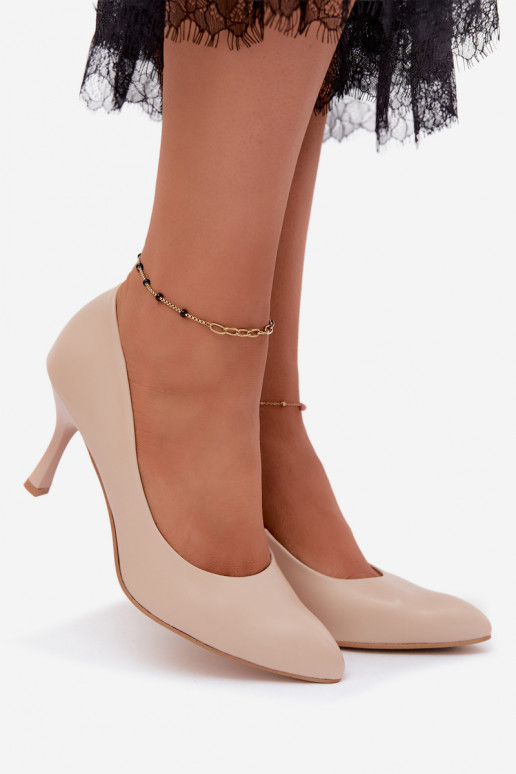 Scarpe con tacco alto da donna in pelle sintetica color sabbia Zazoo 1070