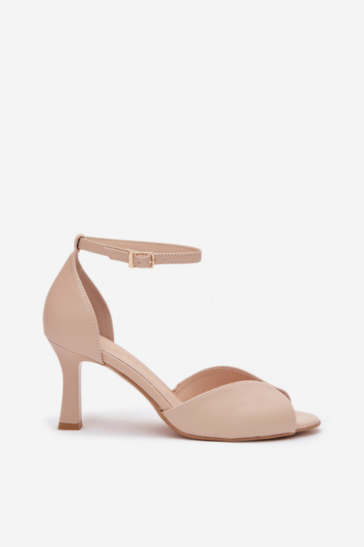 Sandali con tacco sottile da donna color sabbia Zazoo 1120