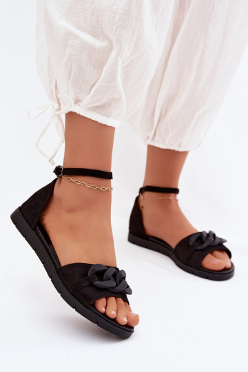 Sandali piatti da donna con catene Vinceza 17320 colore nero 2