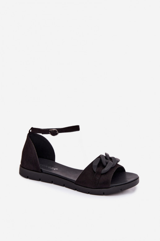 Sandali piatti da donna con catene Vinceza 17320 colore nero