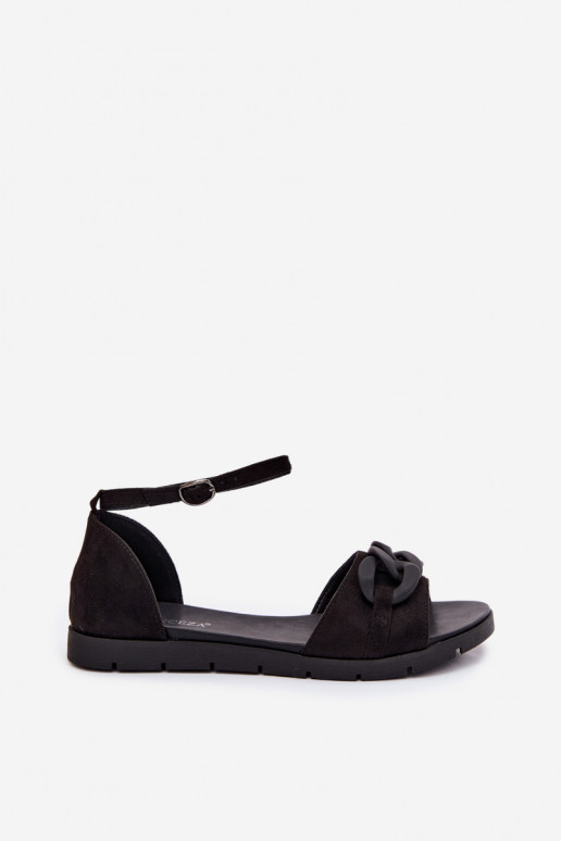 Sandali piatti da donna con catene Vinceza 17320 colore nero
